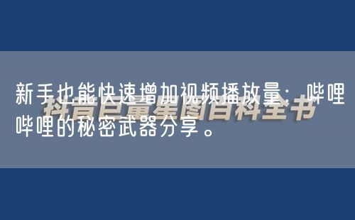 新手也能快速增加视频播放量：哔哩哔哩的秘密武器分享。
